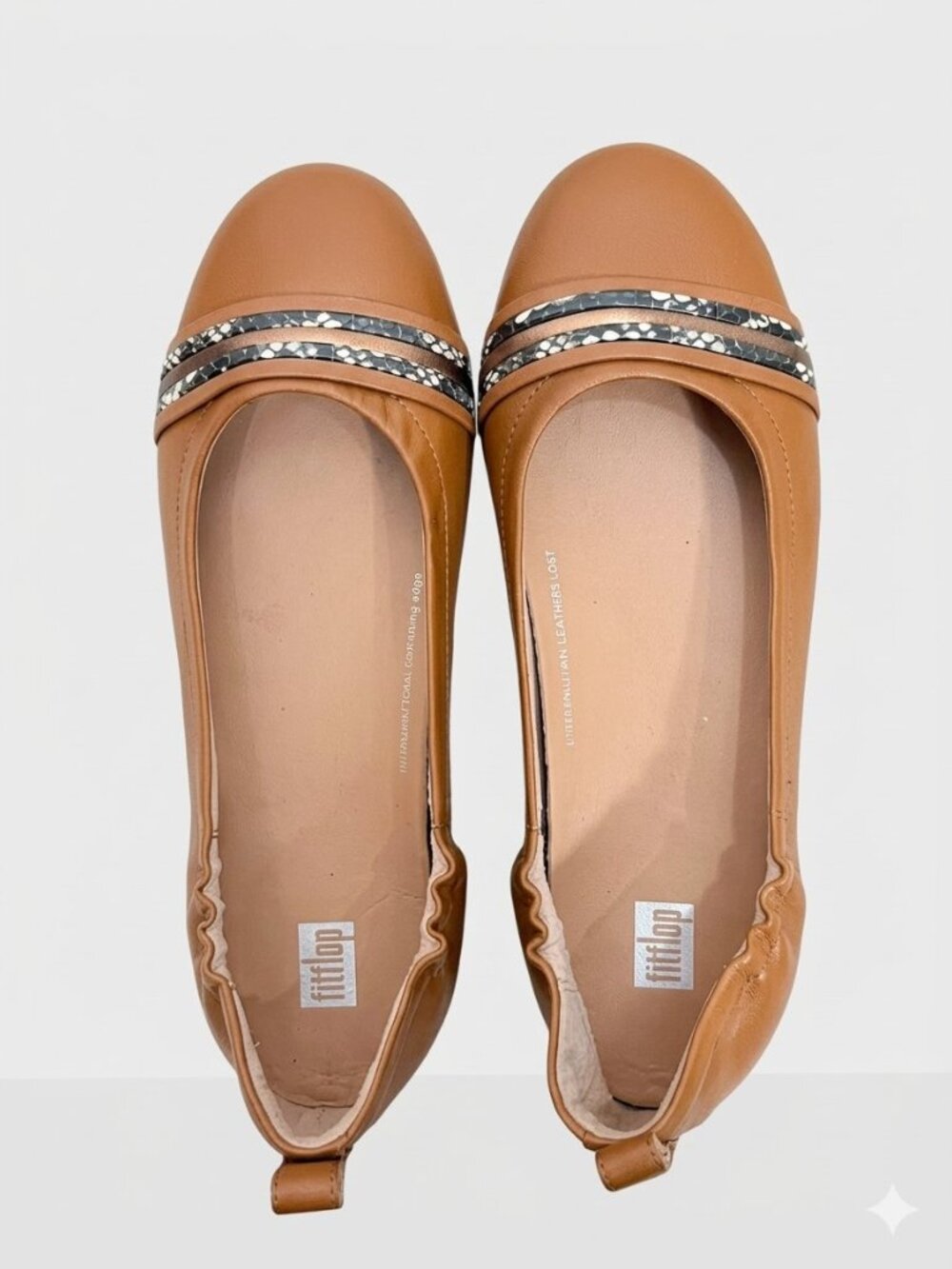 FitFlop Allegro Snake-Bangle Leather Ballet Flats Size 9 in Tan